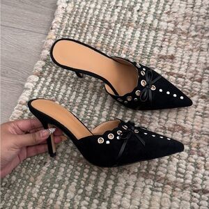 Elegant Black Women's Mules with Bow Detail